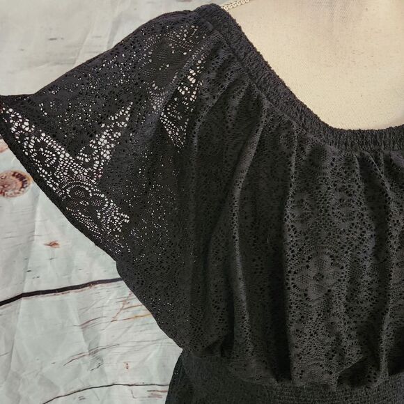 Anthropologie Leifnotes Black Flutter Sleeve Lace Mini Dress Size Large - Picture 5 of 6